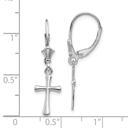 10K White Gold Cross Dangle Leverback Earrings