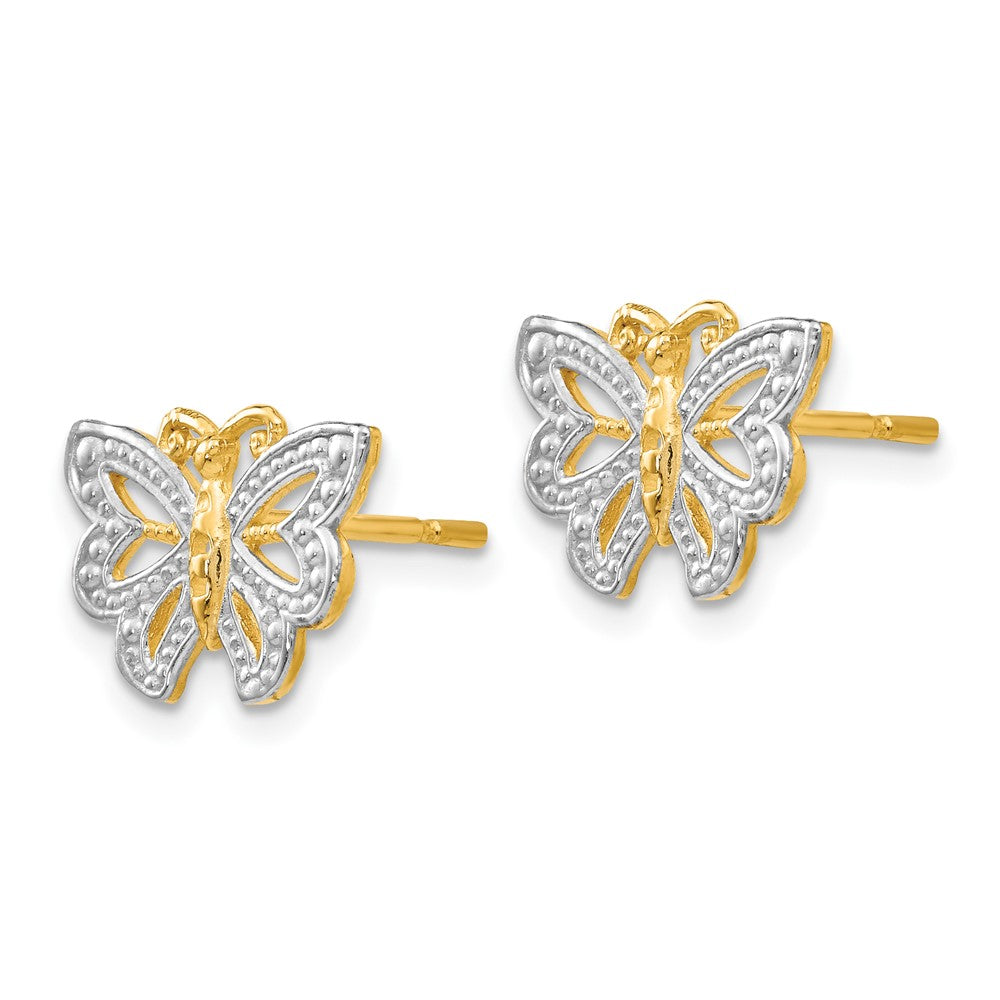 10k and White Rhodium Butterfly Post Earrings