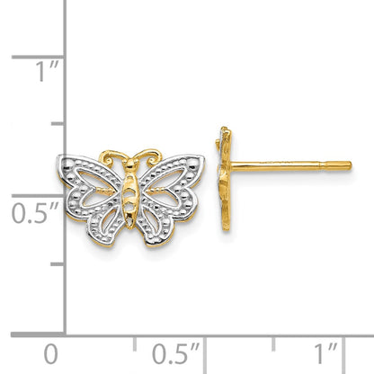 10k and White Rhodium Butterfly Post Earrings