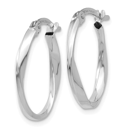 10k White Gold Polished Twisted Oval Hoop Earrings
