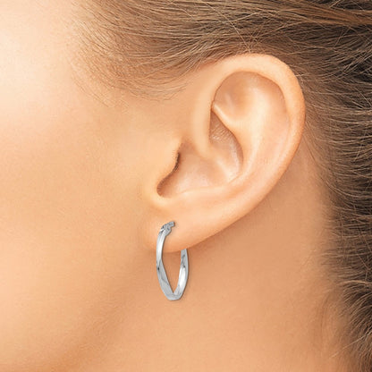 10k White Gold Polished Twisted Oval Hoop Earrings