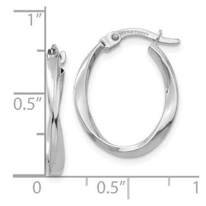 10k White Gold Polished Twisted Oval Hoop Earrings