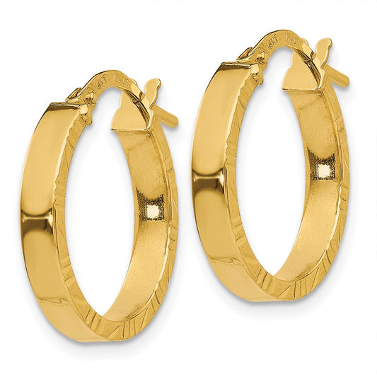10k Small 3mm Diamond Cut Edge Polished Hoop Earrings