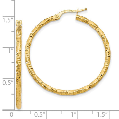 10k Polished and Textured Hoop Earrings