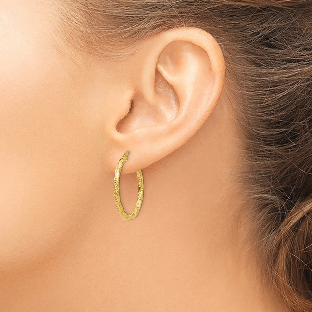 10k Polished and Textured Hoop Earrings