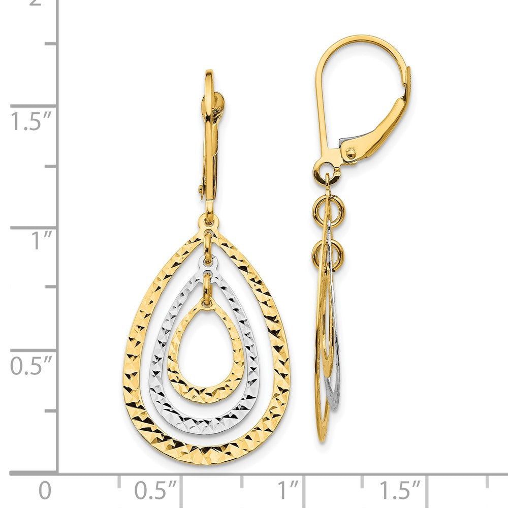 10k Two-tone Diamond-cut Teardrop Dangle Leverback Earrings