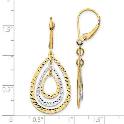 10k Two-tone Diamond-cut Teardrop Dangle Leverback Earrings