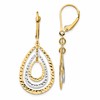 10k Two-tone Diamond-cut Teardrop Dangle Leverback Earrings