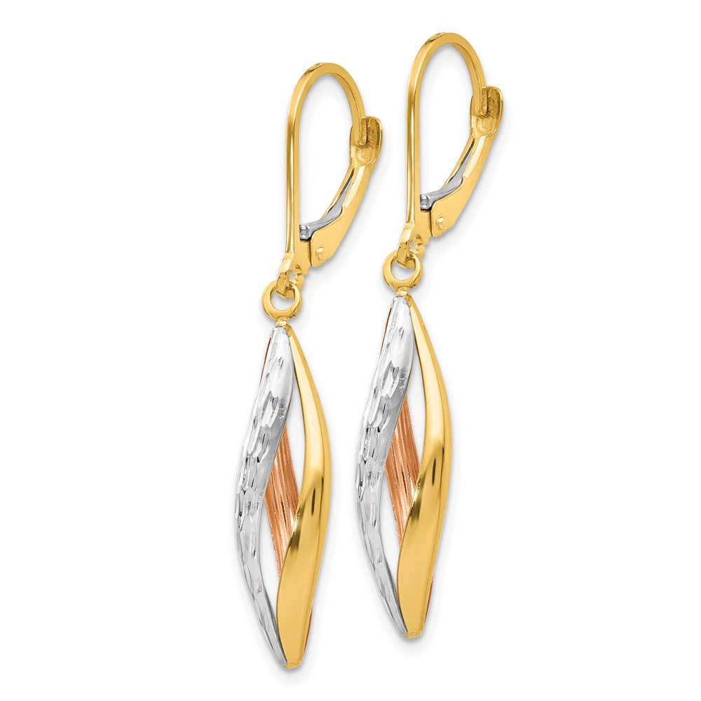 10k Two-tone with White Rhodium Diamond-cut Dangle Leverback Earrings
