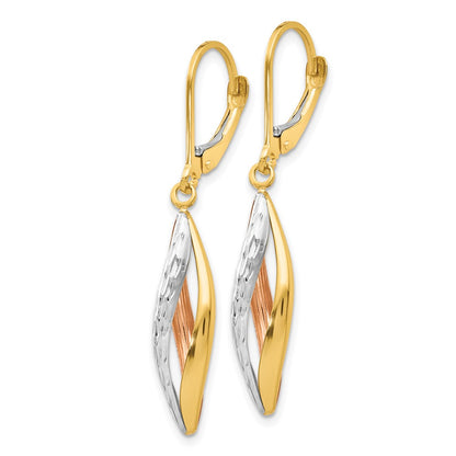 10k Two-tone with White Rhodium Diamond-cut Dangle Leverback Earrings