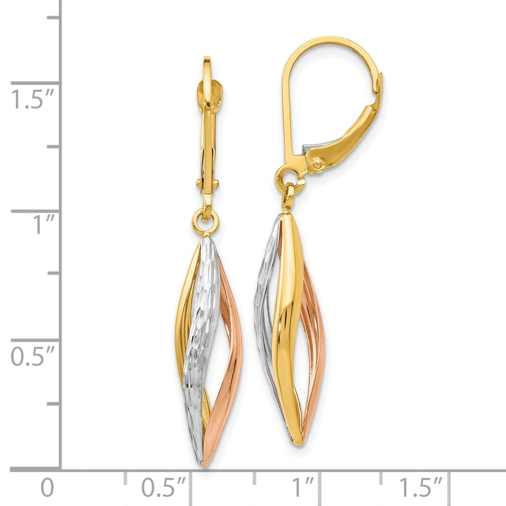 10k Two-tone with White Rhodium Diamond-cut Dangle Leverback Earrings