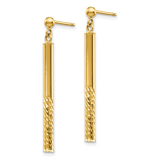 10k Polished and Diamond-cut Bar Dangle Post Earrings