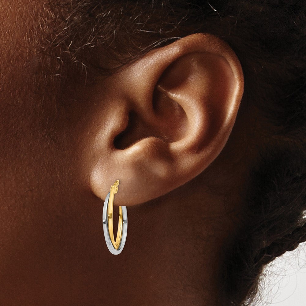 10k Two-tone Polished Hollow Double Hoop Earrings
