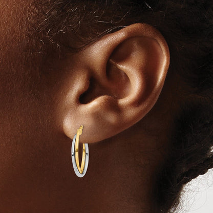 10k Two-tone Polished Hollow Double Hoop Earrings