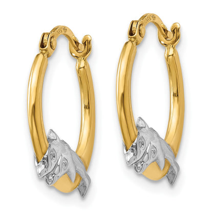 10K and White Rhodium Dolphin Hoop Earrings