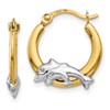 10K and White Rhodium Dolphin Hoop Earrings