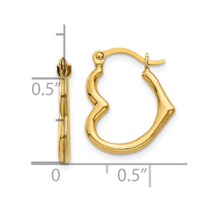 10K Side Heart Shaped Hollow Hoop Earrings