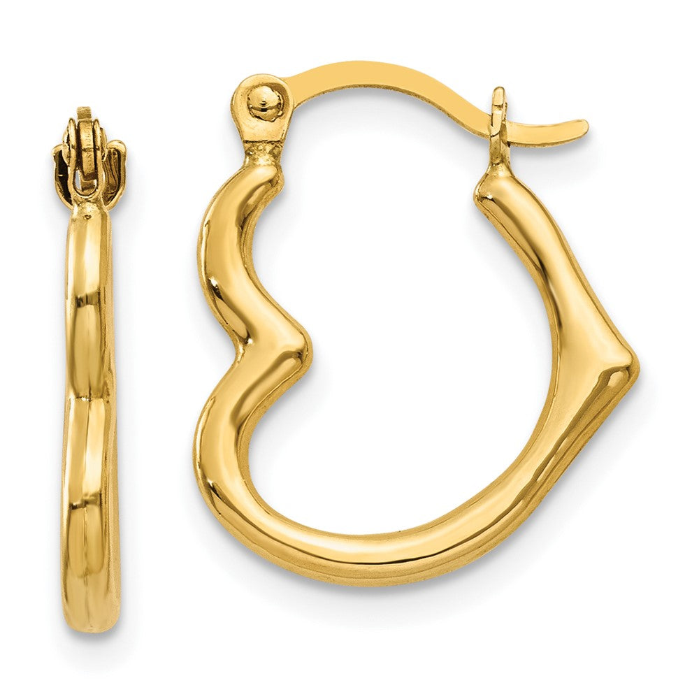 10K Side Heart Shaped Hollow Hoop Earrings