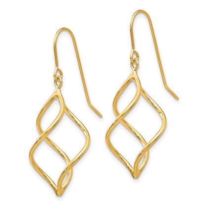 10k Polished Short Twisted Dangle Shepherd Hook Earrings