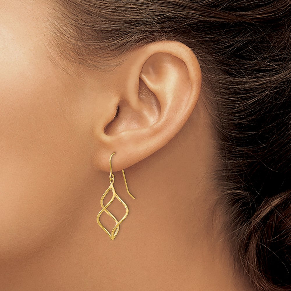10k Polished Short Twisted Dangle Shepherd Hook Earrings