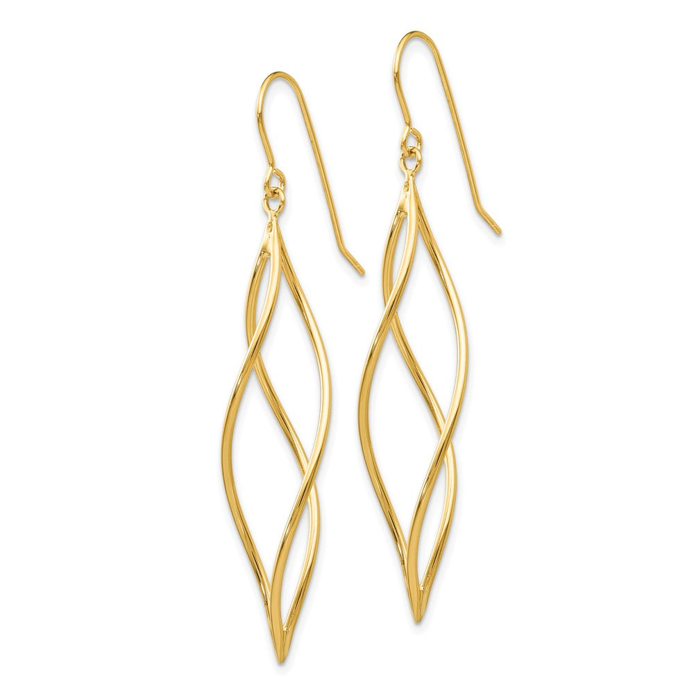 10k Polished Long Twisted Dangle Shepherd Hook Earrings