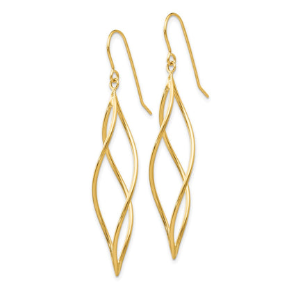 10k Polished Long Twisted Dangle Shepherd Hook Earrings