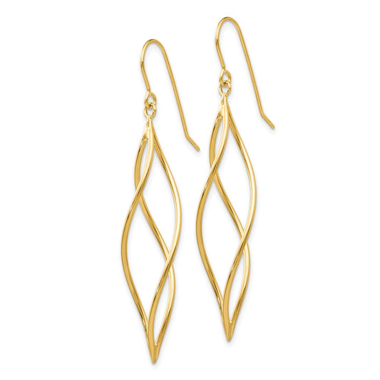 10k Polished Long Twisted Dangle Shepherd Hook Earrings