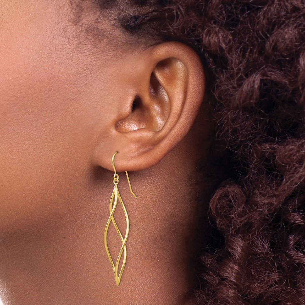 10k Polished Long Twisted Dangle Shepherd Hook Earrings