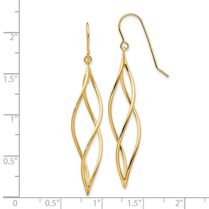 10k Polished Long Twisted Dangle Shepherd Hook Earrings