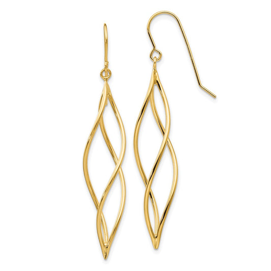 10k Polished Long Twisted Dangle Shepherd Hook Earrings