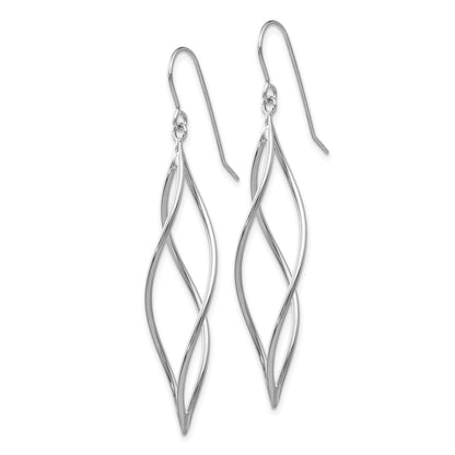 10k White Gold Polished Long Twisted Dangle Shepherd Hook Earrings