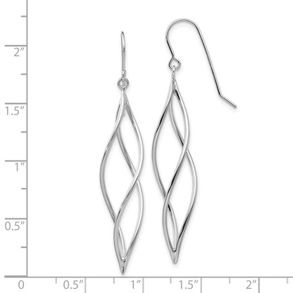10k White Gold Polished Long Twisted Dangle Shepherd Hook Earrings