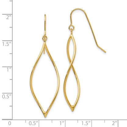10k Polished Twisted Oblong Dangle Shepherd Hook Earrings
