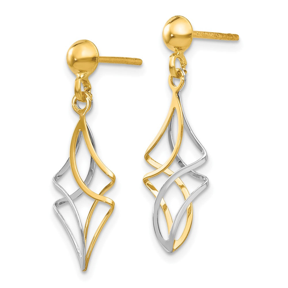 10k Two-tone Fancy Twisted Post Dangle Earrings