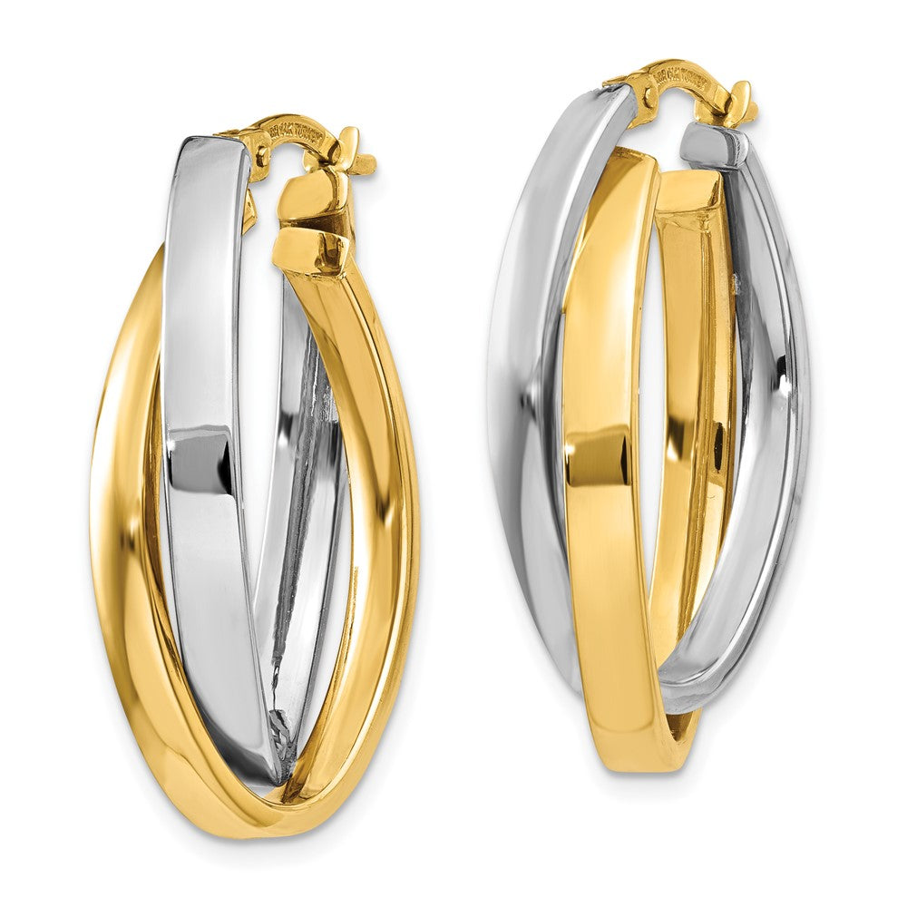 10k Two-tone Oval Double Hoop Earrings