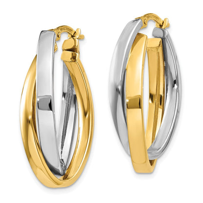 10k Two-tone Oval Double Hoop Earrings