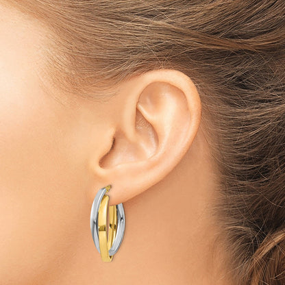 10k Two-tone Oval Double Hoop Earrings