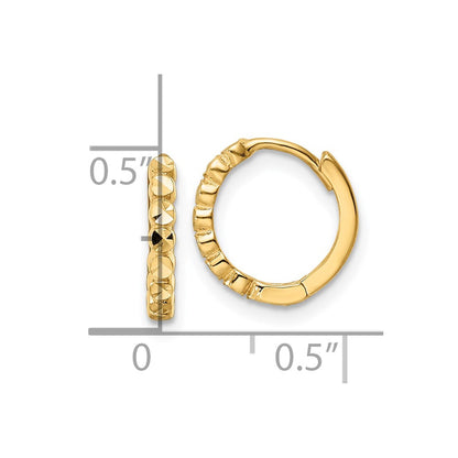 10k Diamond-cut 2x12mm Hinged Hoop Earrings