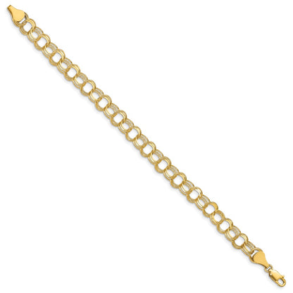 10k 7mm Solid Diamond-cut Triple Link 8 inch Charm Bracelet