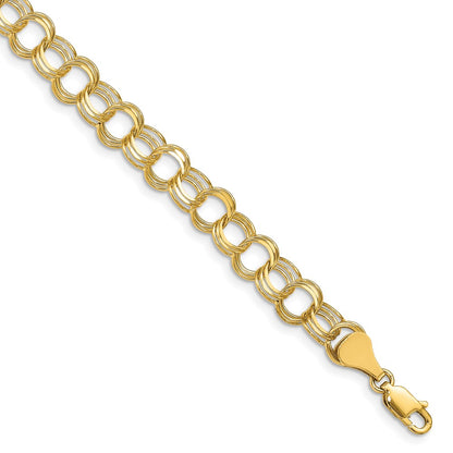 10k 7mm Solid Diamond-cut Triple Link 8 inch Charm Bracelet