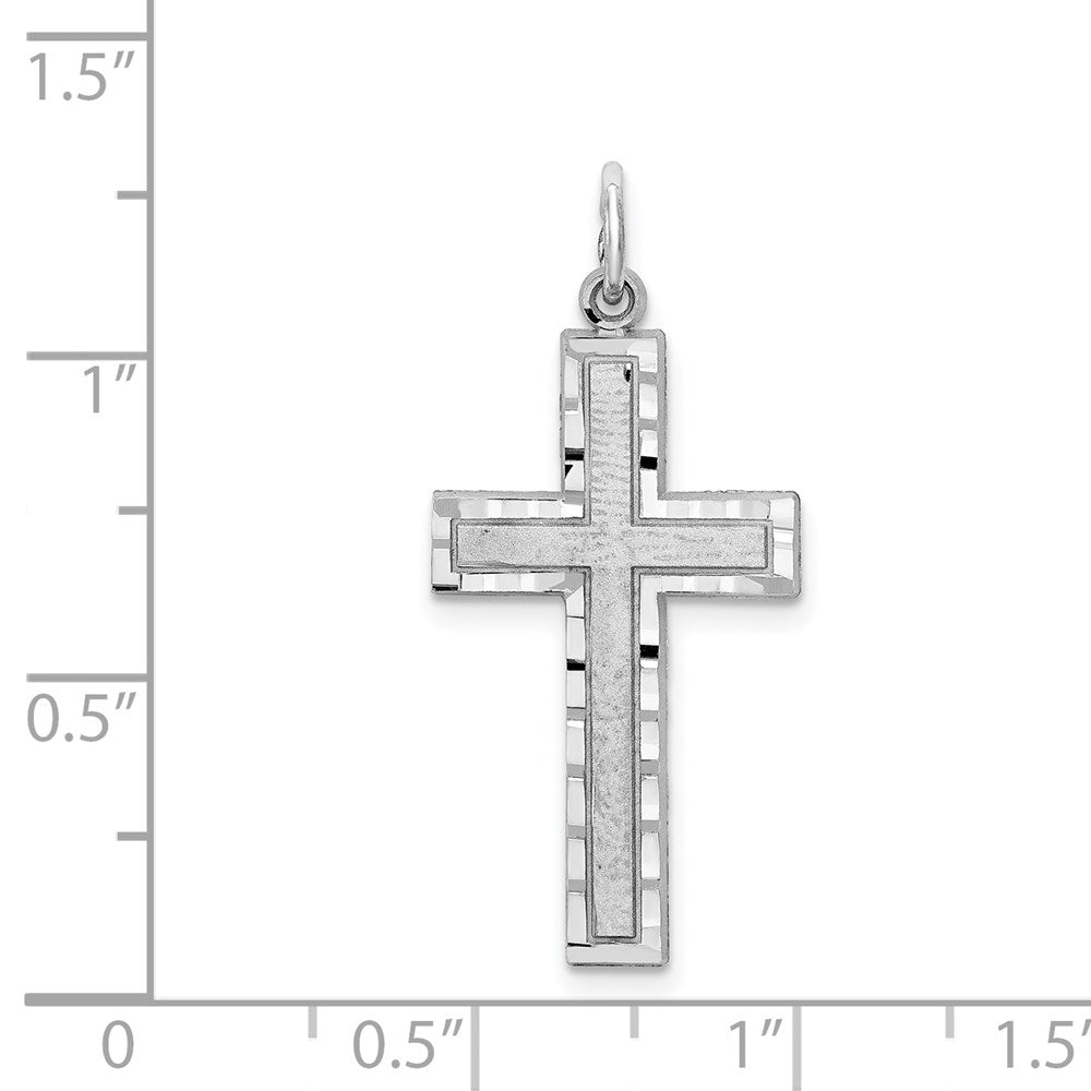 10K White Gold Satin and Diamond-cut Cross Charm