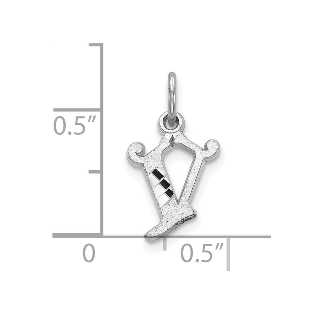 10k White Gold Diamond-cut Initial V Charm