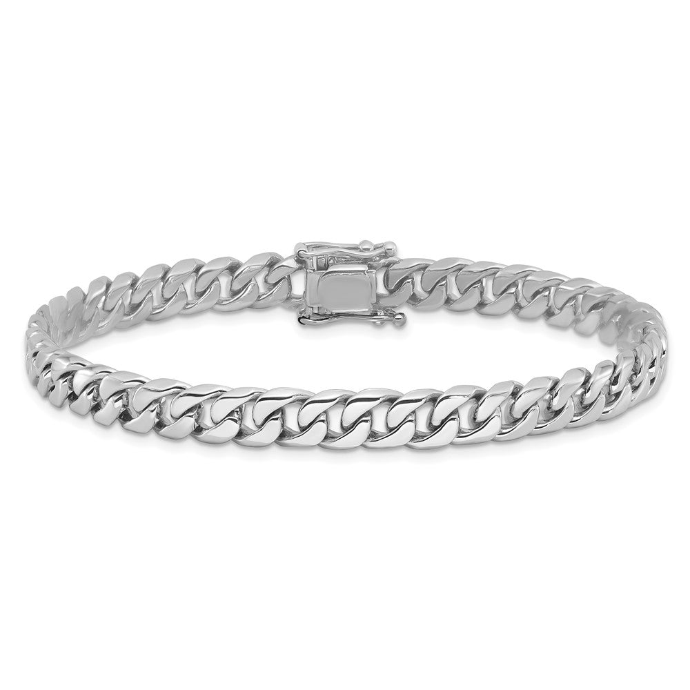 10k White Gold 6.8mm Hand-Polished Flat Beveled Curb Link 8 inch Bracelet