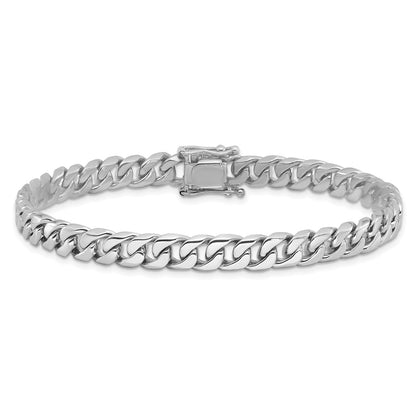 10k White Gold 6.8mm Hand-Polished Flat Beveled Curb Link 8 inch Bracelet