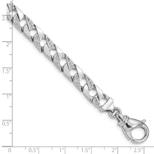 10k White Gold 7.5mm Hand-Polished and Textured Fancy Curb Link 8 inch Bracelet