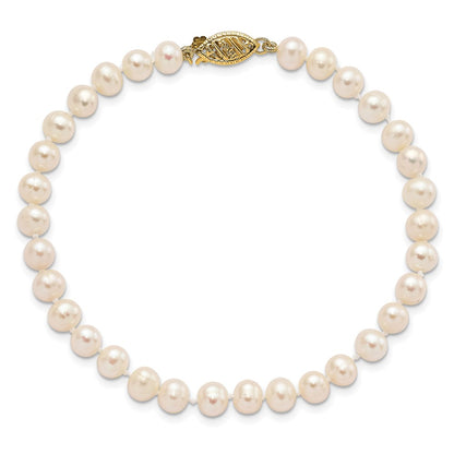 10k 5-6mm White Near-Round Freshwater Cultured Pearl 7.5 inch Bracelet
