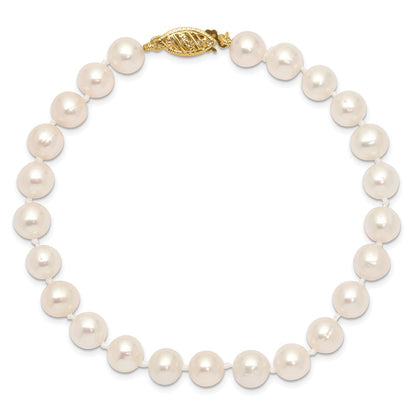 10k 6-7mm White Near-Round Freshwater Cultured Pearl 7.5 inch Bracelet