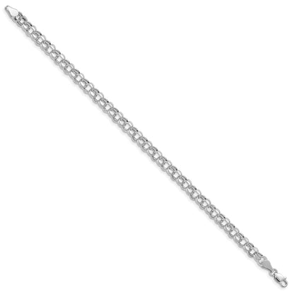 10k White Gold Lite 5mm Hollow Diamond-cut Double Link 7.25 inch Charm Bracelet