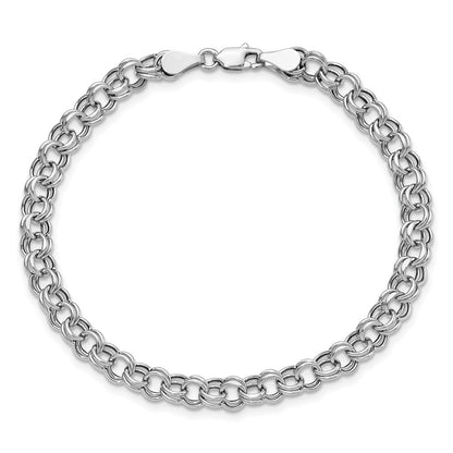10k White Gold Lite 5mm Hollow Diamond-cut Double Link 8.25 inch Charm Bracelet