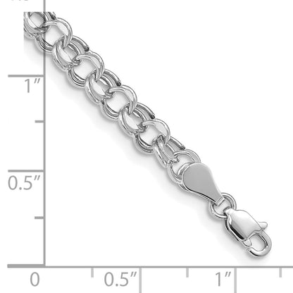 10k White Gold Lite 5mm Hollow Diamond-cut Double Link 7.25 inch Charm Bracelet